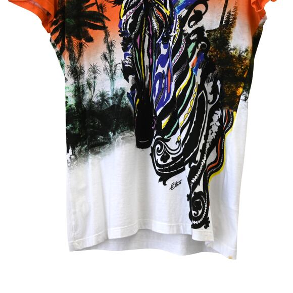 Etro Milano T-Shirt Size 40 Multicolor Zebra Print V-Neck Cotton Graphic Tee - Picture 4 of 12
